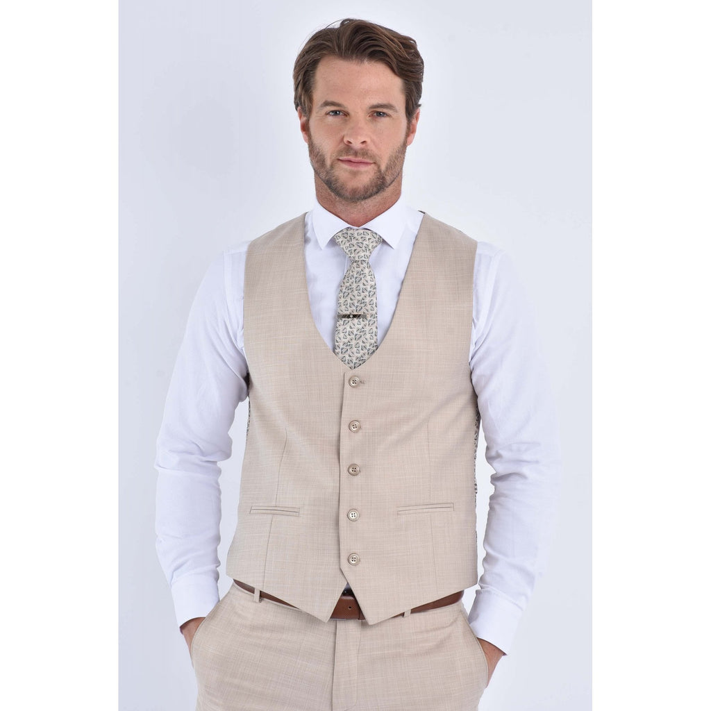 CB Rome Tailored Slim Fit Single Breasted Waistcoat - Beige Marl
