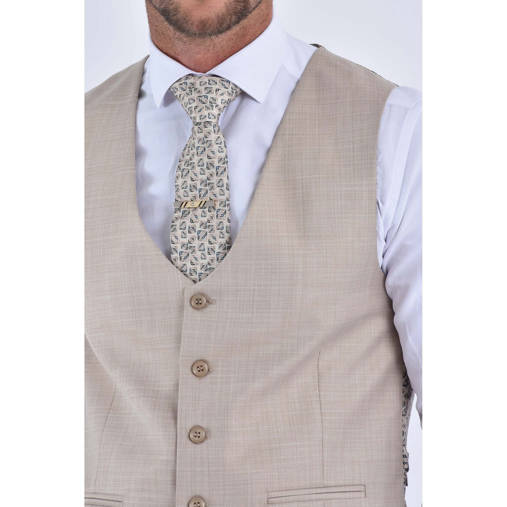 CB Rome Tailored Slim Fit Single Breasted Waistcoat - Beige Marl