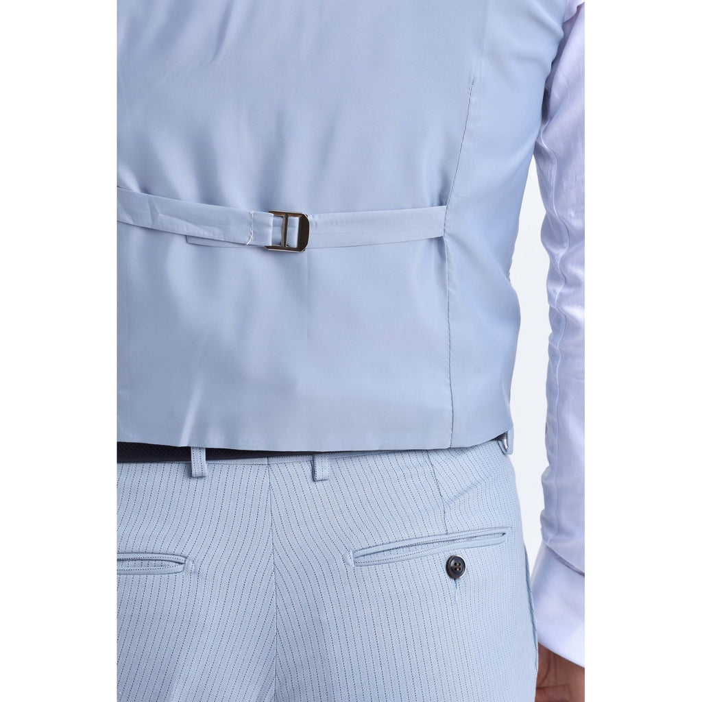 CB Turn Tailored Slim Fit Pinstripe Single-Breasted 3 Piece Suit - Sky Blue