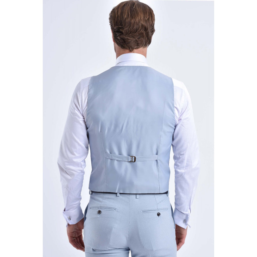 CB Turn Tailored Slim Fit Pinstripe Single-Breasted 3 Piece Suit - Sky Blue
