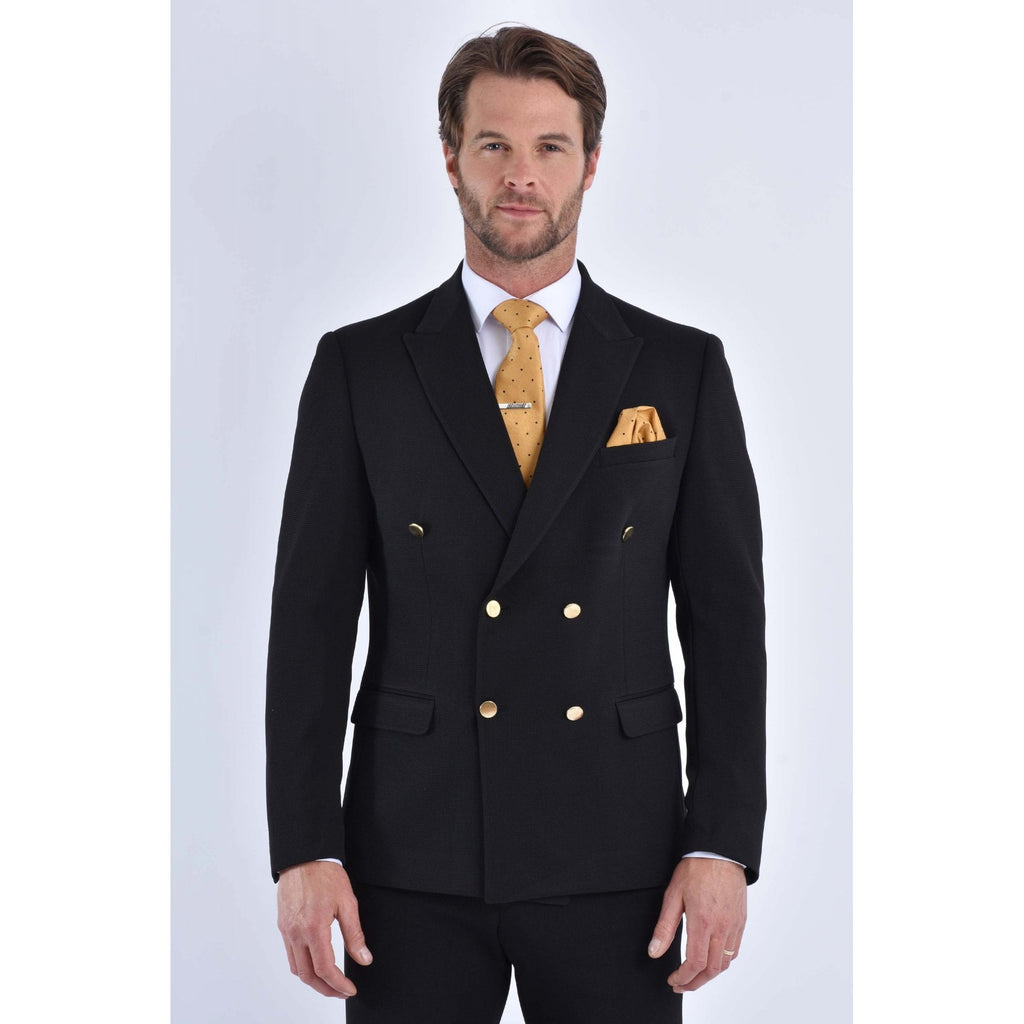 CB Gold Button Tailored Slim Fit Double Breasted Textured Blazer