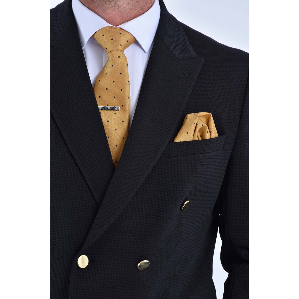 CB Gold Button Tailored Slim Fit Double Breasted Textured Blazer