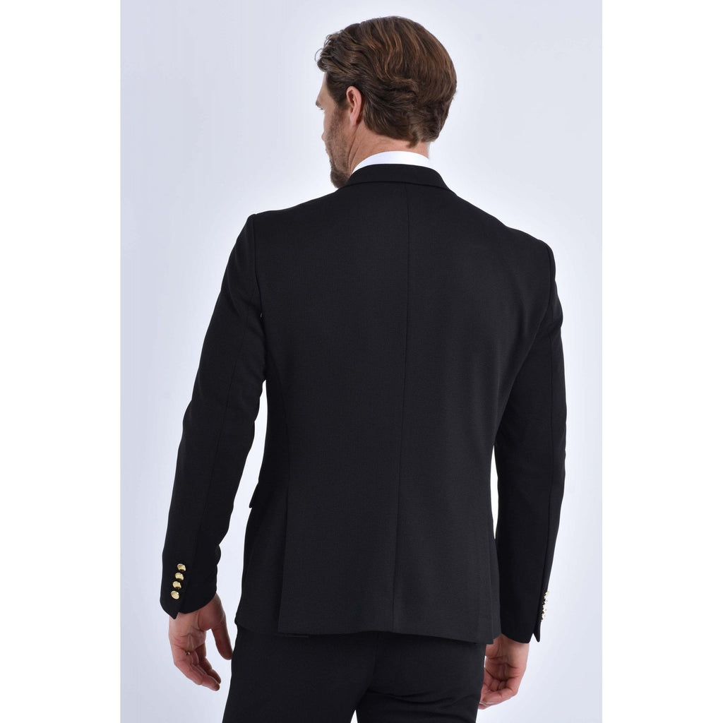 CB Gold Button Tailored Slim Fit Double Breasted Textured Blazer
