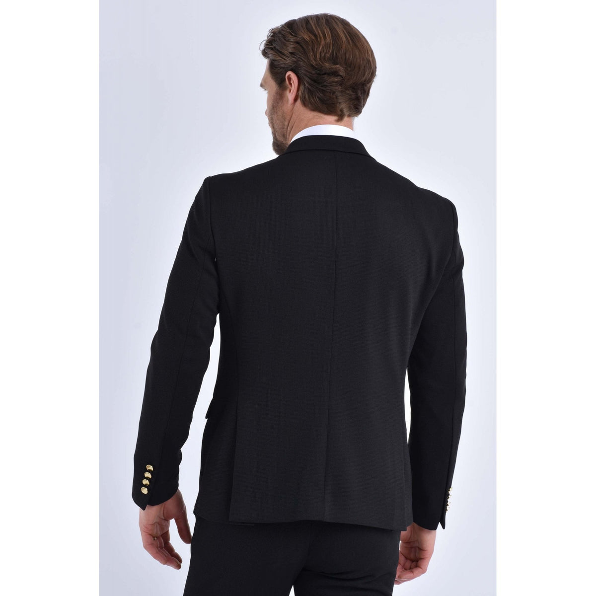 CB Gold Button Tailored Slim Fit Double Breasted Textured Blazer