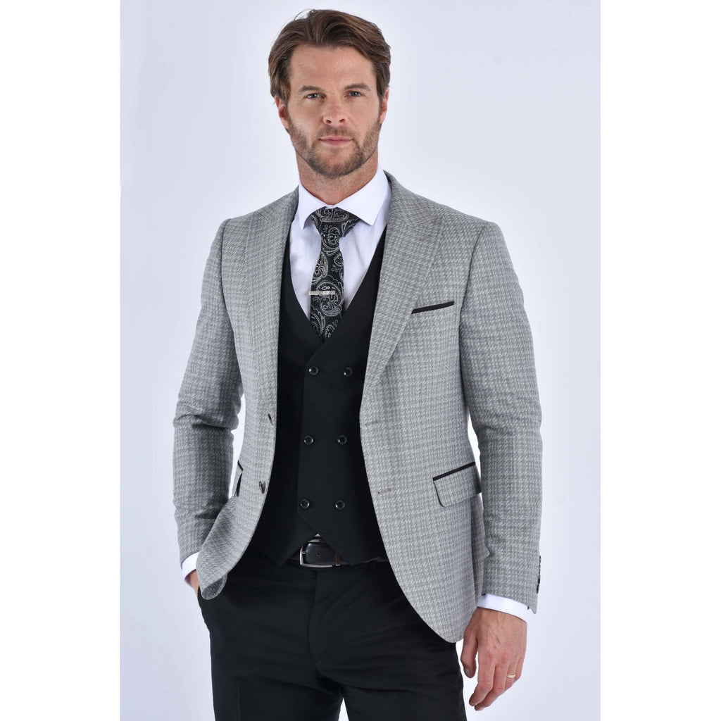 CB Chester Tailored Slim Fit Contrast Houndstooth Print Blazer - Grey