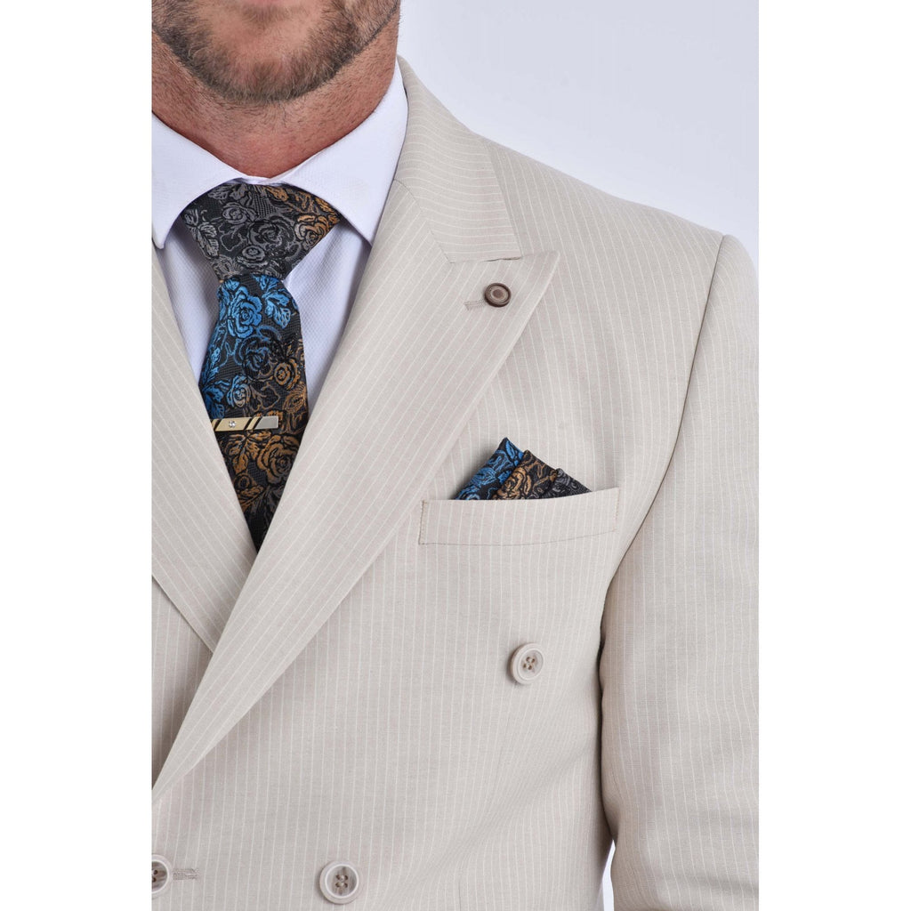CB Baggi Tailored Slim Fit Pinstripe Double-Breasted 2 Piece Suit - Light Beige