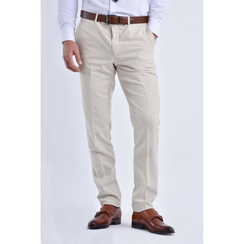 CB Baggi Tailored Slim Fit Pinstripe Double-Breasted 2 Piece Suit - Light Beige