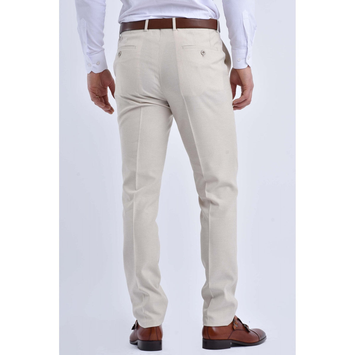CB Baggi Tailored Slim Fit Pinstripe Double-Breasted 2 Piece Suit - Light Beige