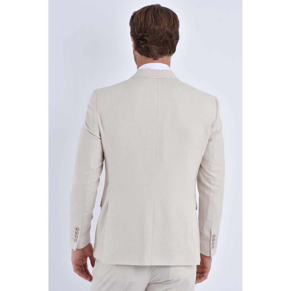 CB Baggi Tailored Slim Fit Pinstripe Double-Breasted 2 Piece Suit - Light Beige