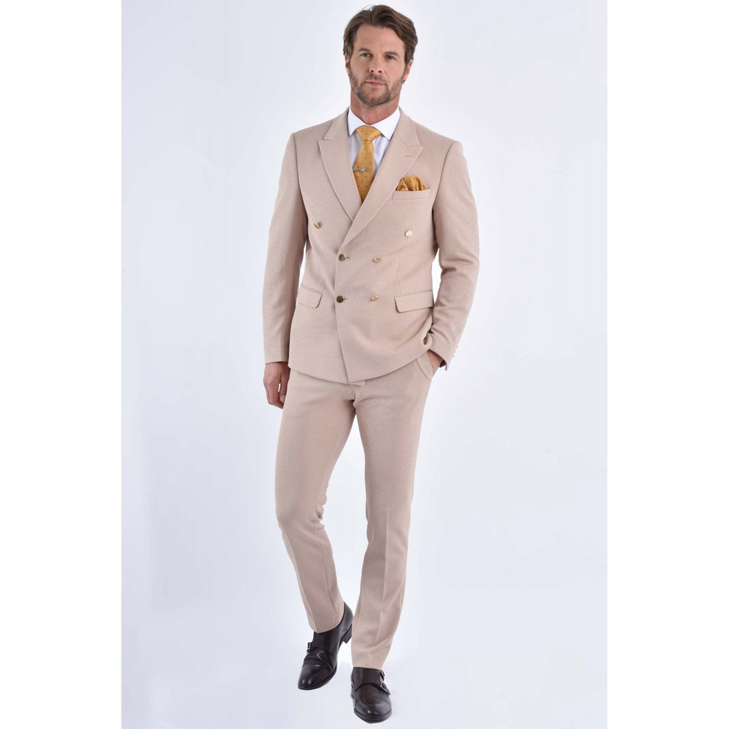 CB Gold Button Tailored Slim Fit Double Breasted Textured Blazer