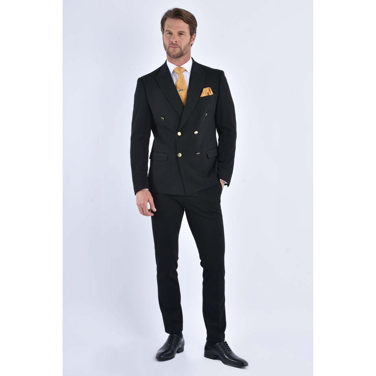 CB Gold Button Tailored Slim Fit Double Breasted Textured Blazer