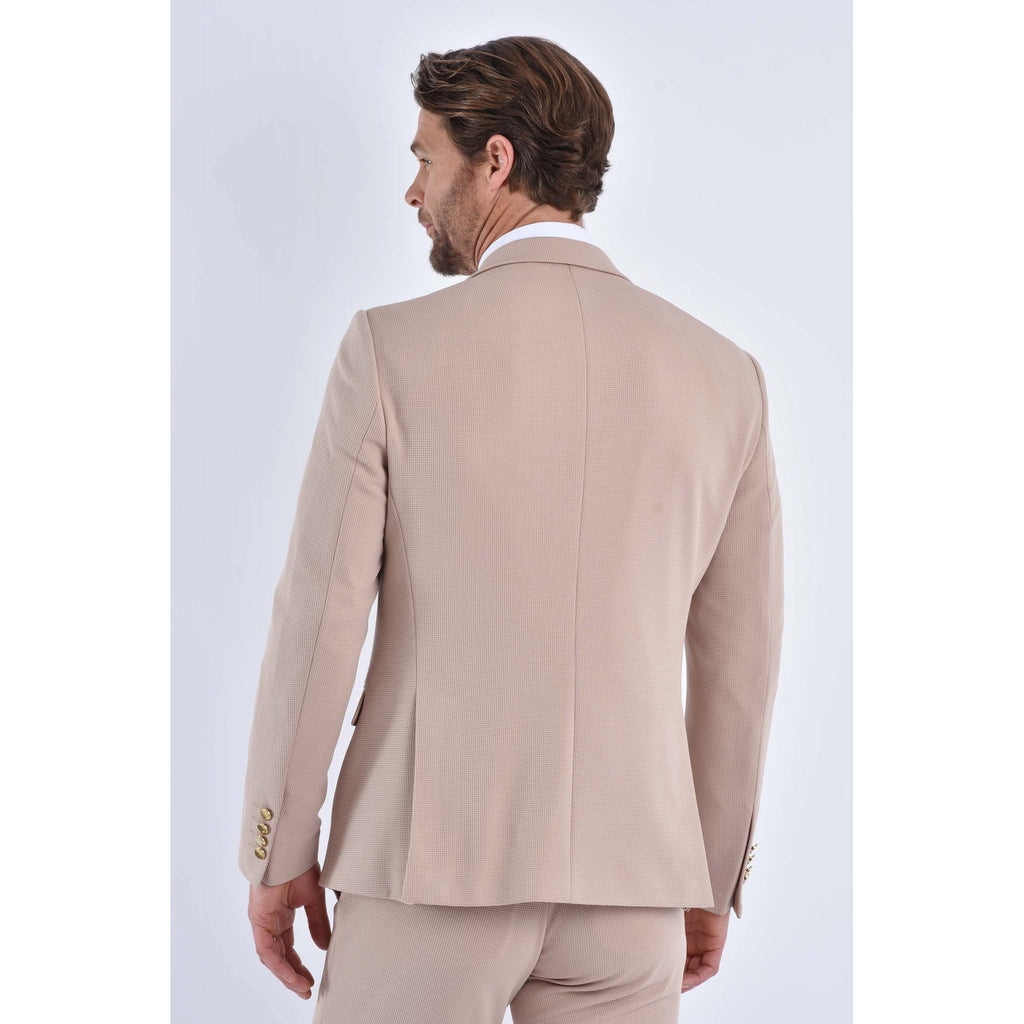 CB Gold Button Tailored Slim Fit Double Breasted Textured Blazer