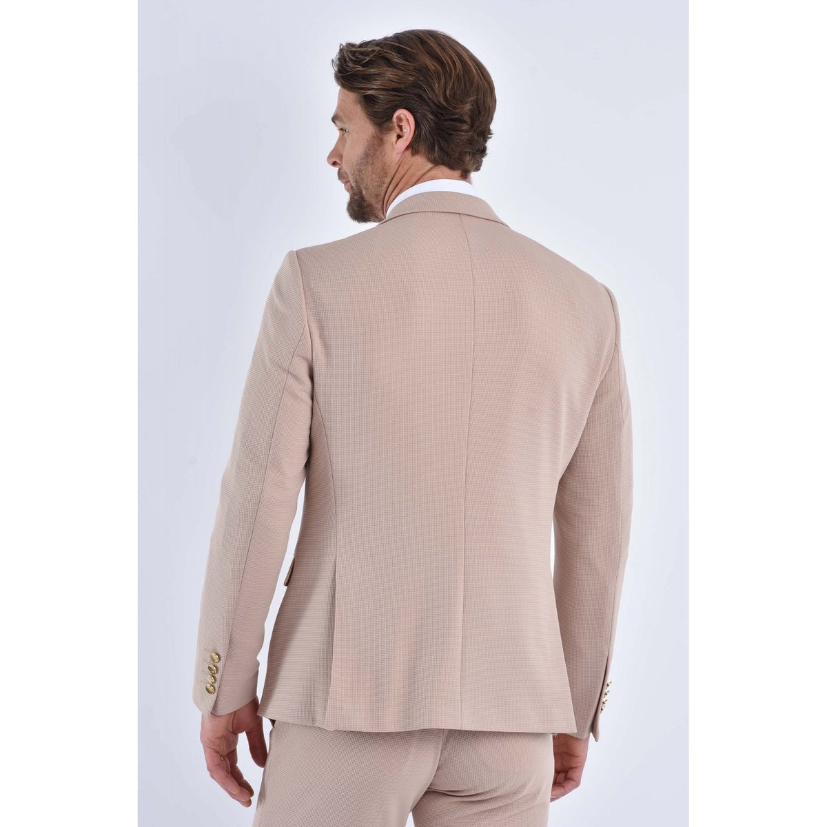 CB Gold Button Tailored Slim Fit Double Breasted Textured Blazer
