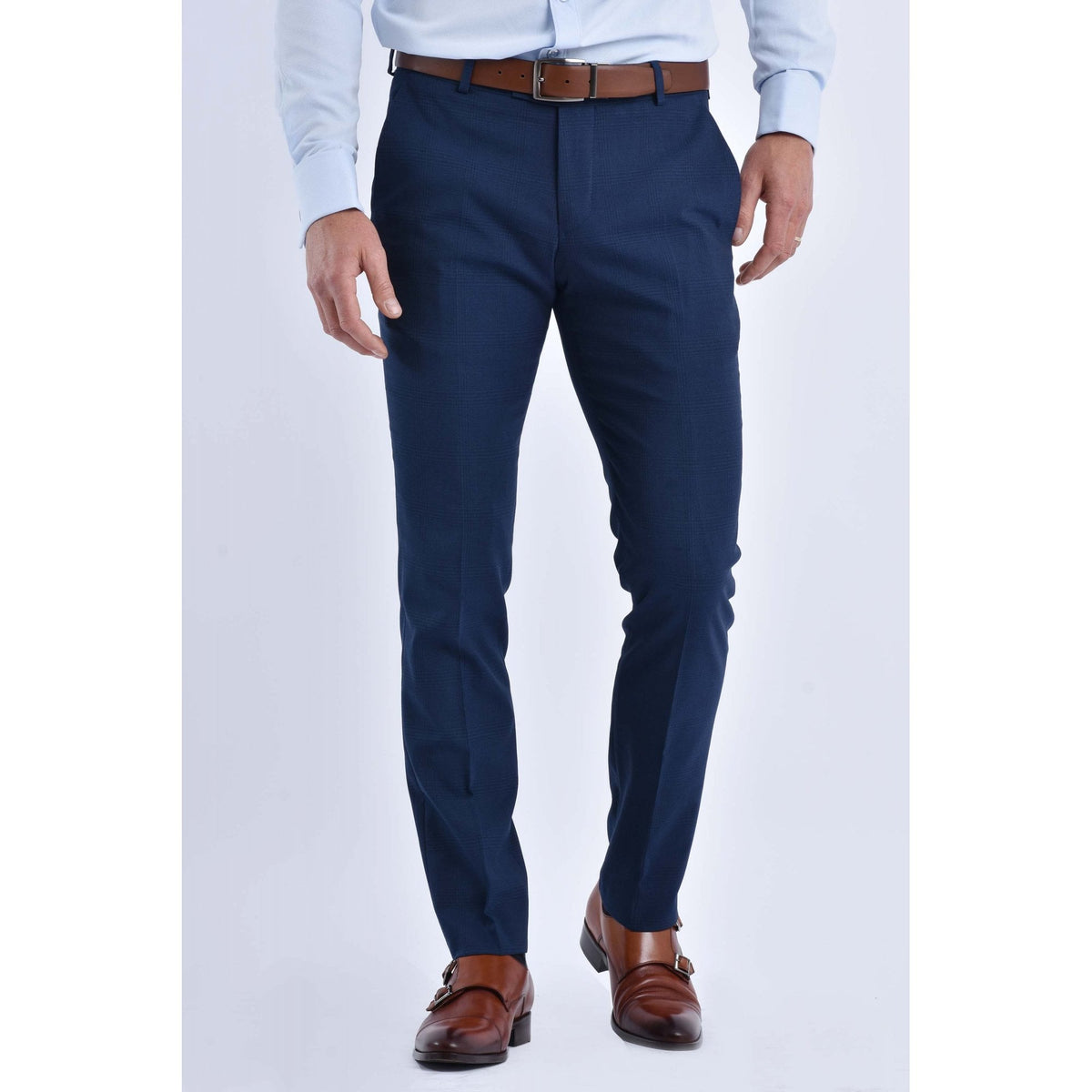 CB Brooklyn Tailored Slim Fit Contrast Check Double-Breasted 2 Piece Suit - Indigo