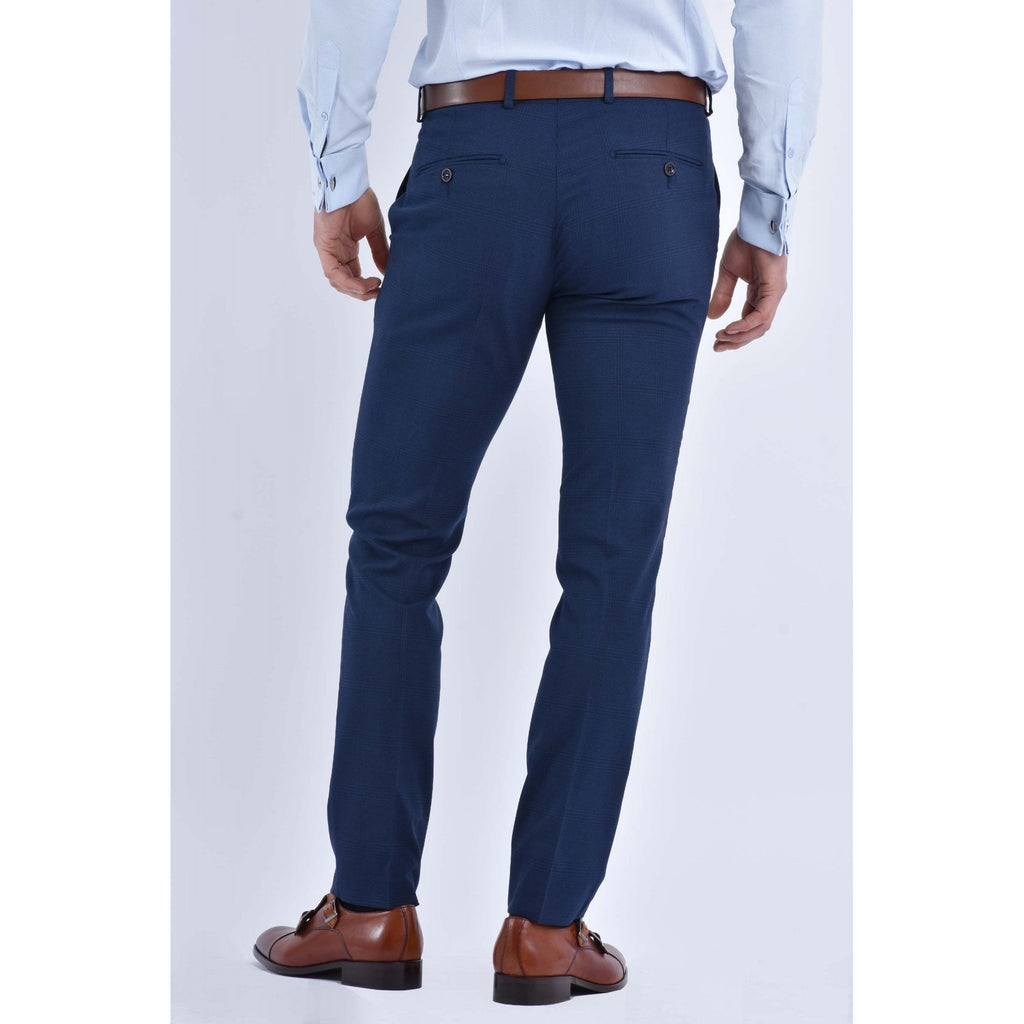 CB Brooklyn Tailored Slim Fit Contrast Check Double-Breasted 2 Piece Suit - Indigo