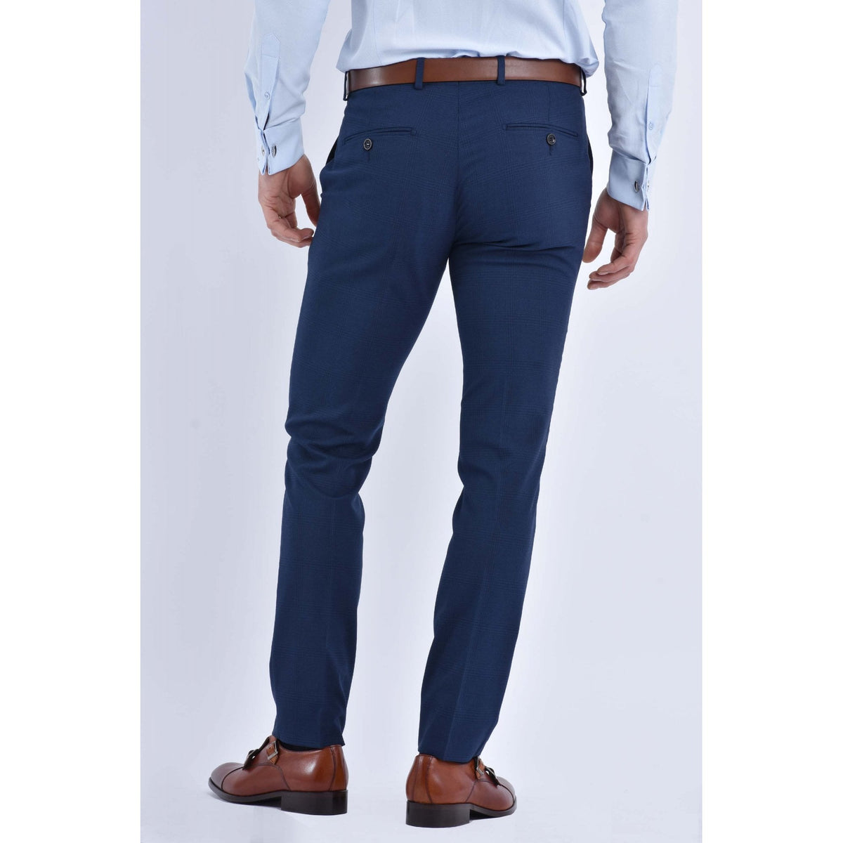 CB Brooklyn Tailored Slim Fit Contrast Check Double-Breasted 2 Piece Suit - Indigo