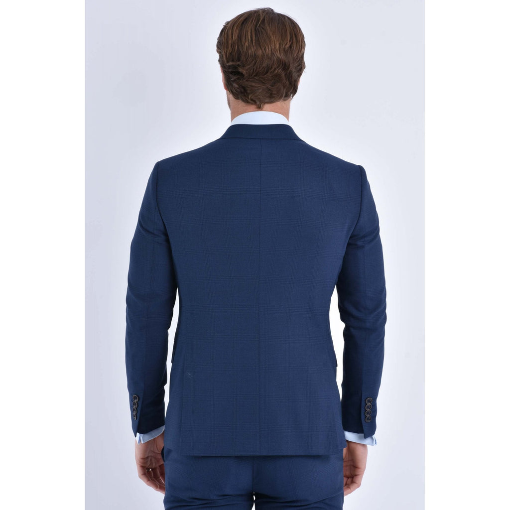 CB Brooklyn Tailored Slim Fit Contrast Check Double-Breasted 2 Piece Suit - Indigo