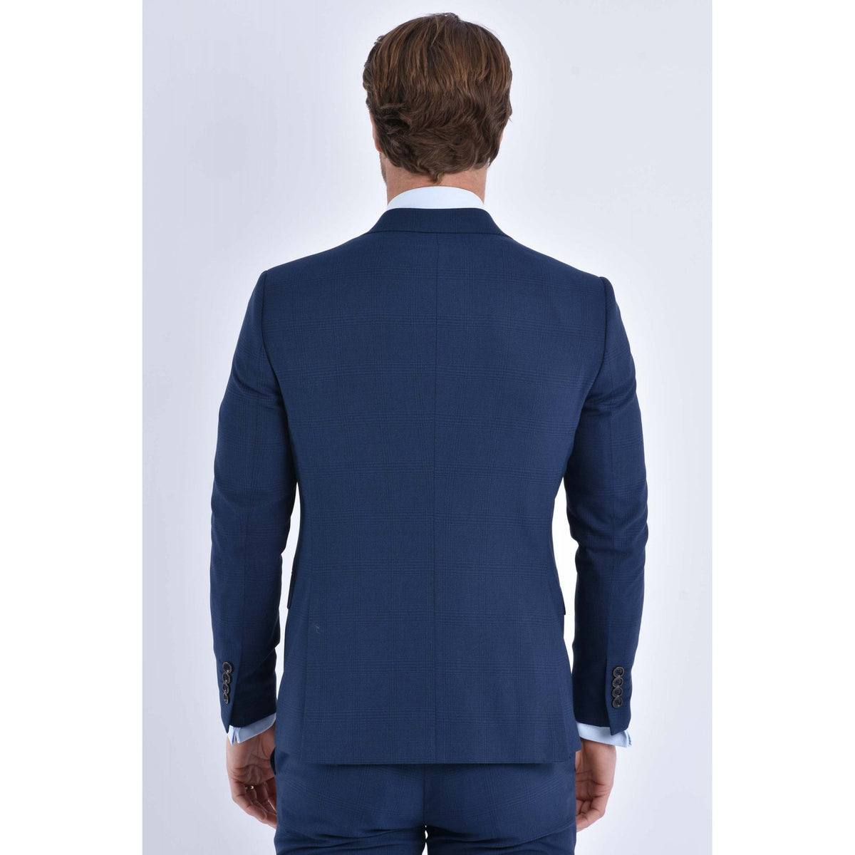 CB Brooklyn Tailored Slim Fit Contrast Check Double-Breasted 2 Piece Suit - Indigo