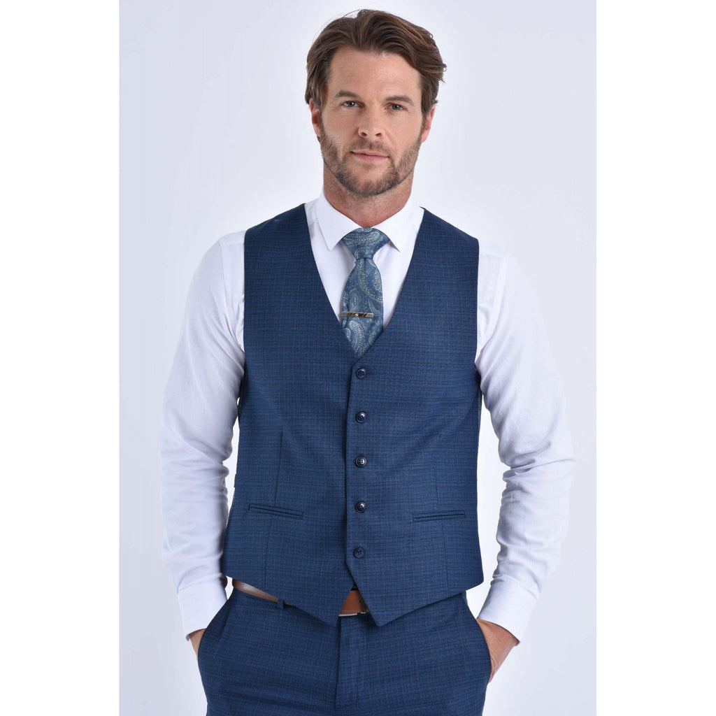 CB Chicago Tailored Slim Fit Contrast Pattern Waistcoat - Navy Marl