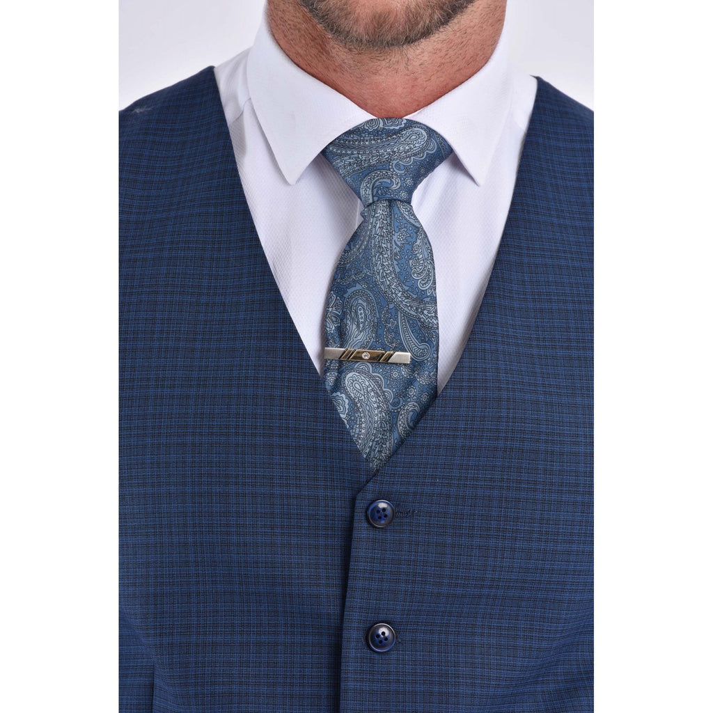 CB Chicago Tailored Slim Fit Contrast Pattern Waistcoat - Navy Marl