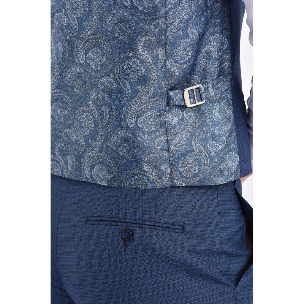 CB Chicago Tailored Slim Fit Contrast Pattern Waistcoat - Navy Marl