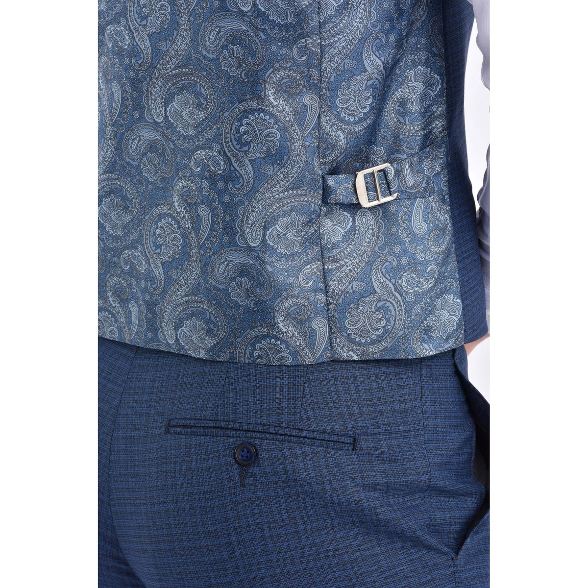 CB Chicago Tailored Slim Fit Contrast Pattern Waistcoat - Navy Marl