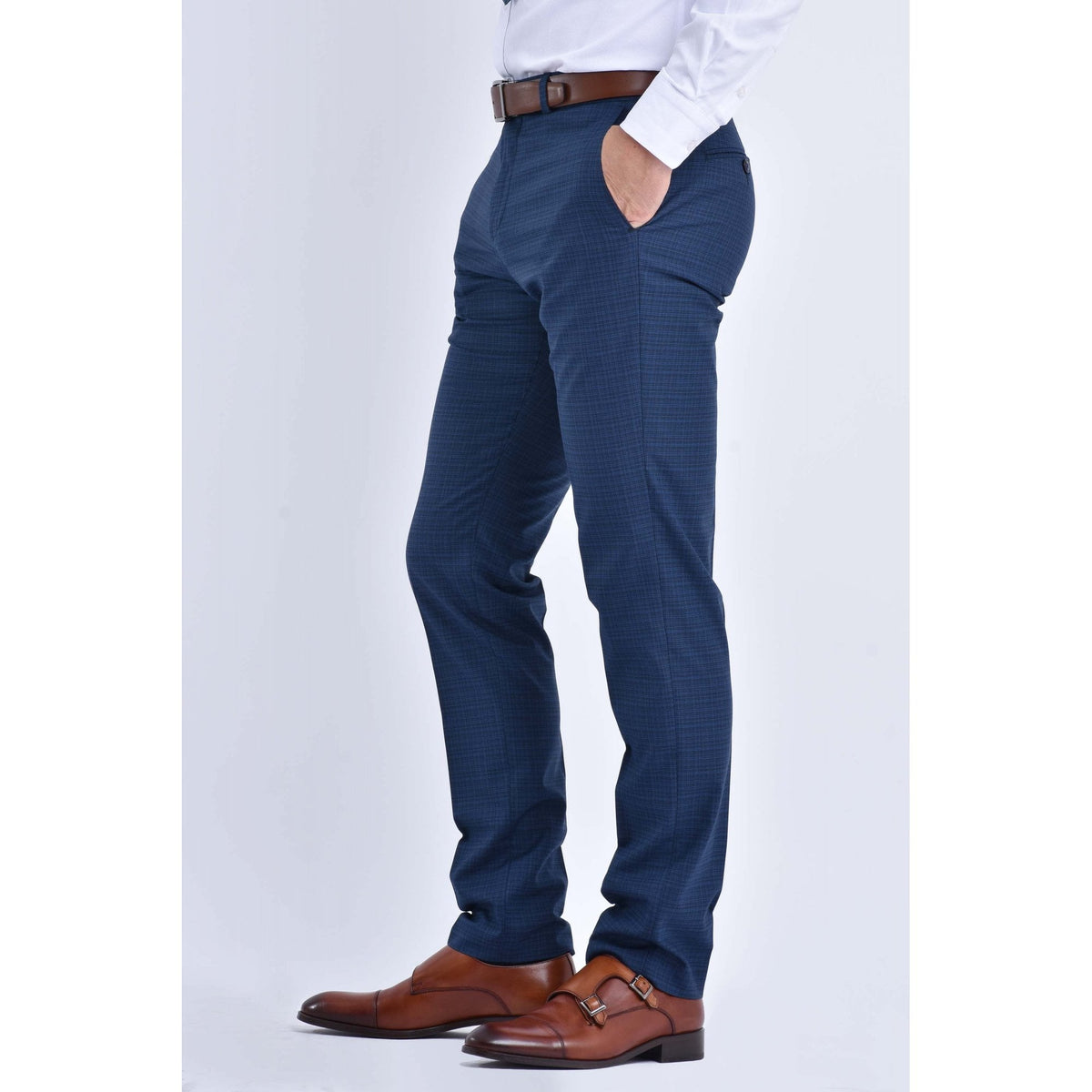 CB Chicago Tailored Slim Fit Contrast Pattern Trouser - Navy Marl