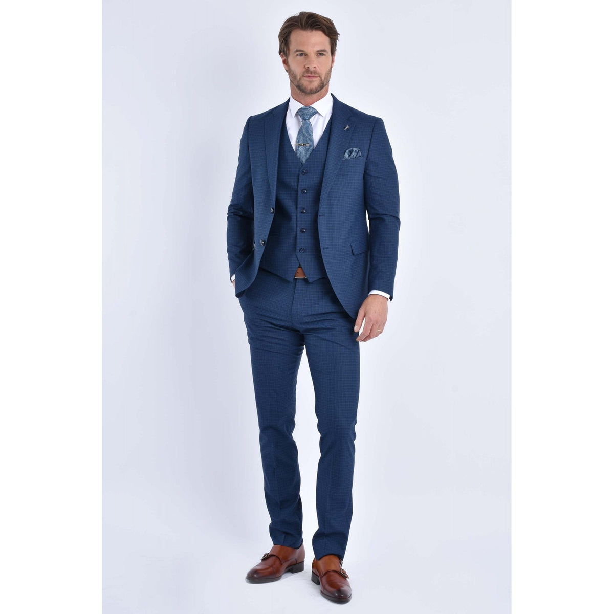CB Chicago Tailored Slim Fit Contrast Pattern Trouser - Navy Marl