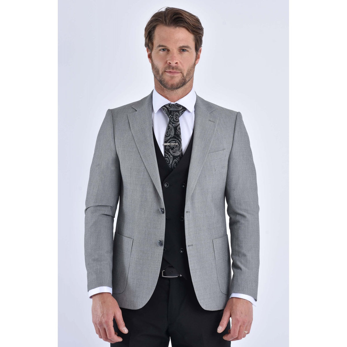 CB Merter Tailored Slim Fit Contrast Textured Crinkle Design Blazer - Grey