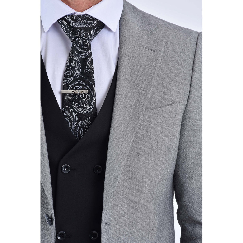 CB Merter Tailored Slim Fit Contrast Textured Crinkle Design Blazer - Grey