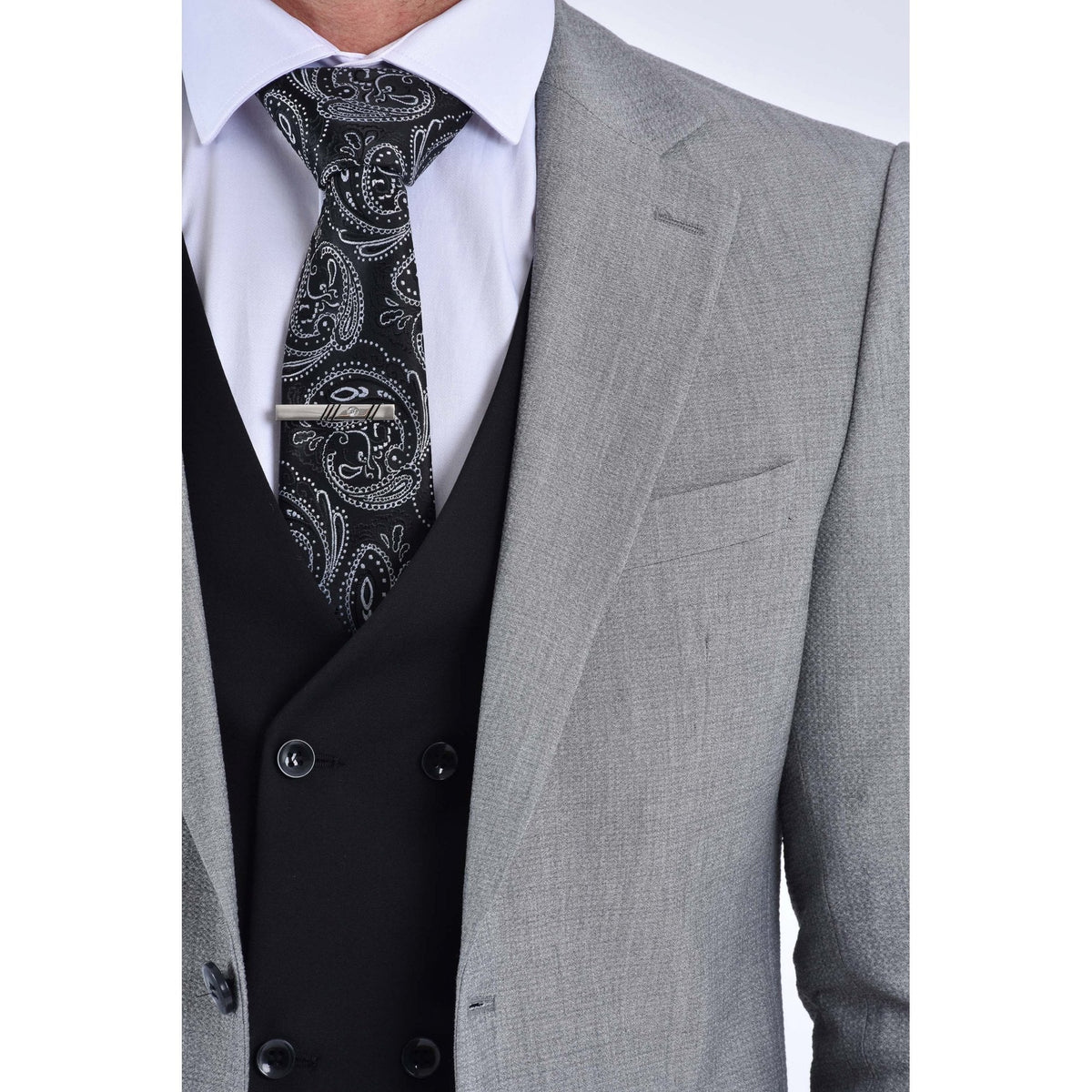CB Merter Tailored Slim Fit Contrast Textured Crinkle Design Blazer - Grey