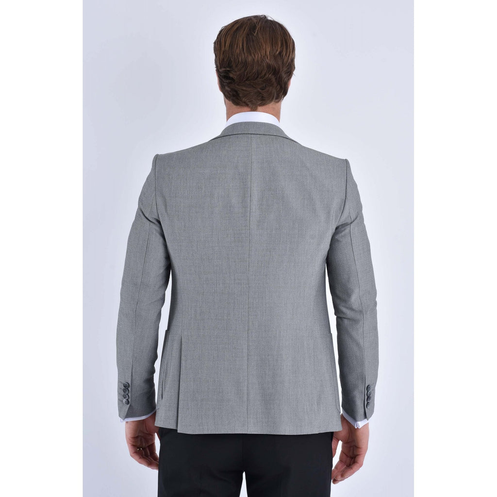 CB Merter Tailored Slim Fit Contrast Textured Crinkle Design Blazer - Grey