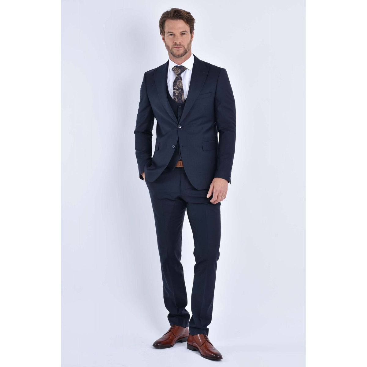 CB Milan Tailored Slim Fit Wool Single-Breasted Plain 3 Piece Suit