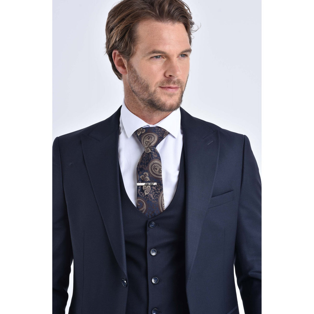 CB Milan Tailored Slim Fit Wool Single-Breasted Plain 3 Piece Suit