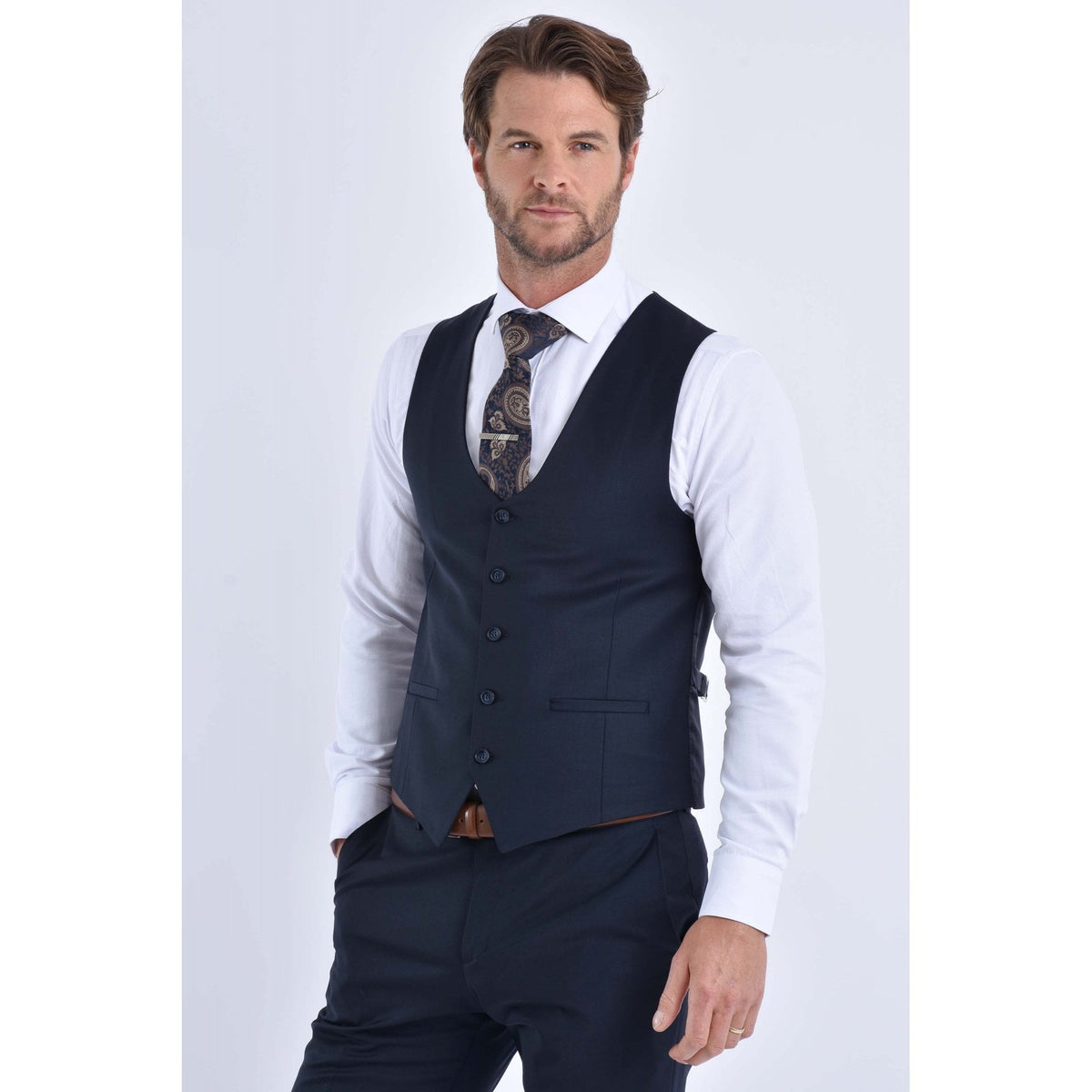 CB Milan Tailored Slim Fit Wool Single-Breasted Plain 3 Piece Suit