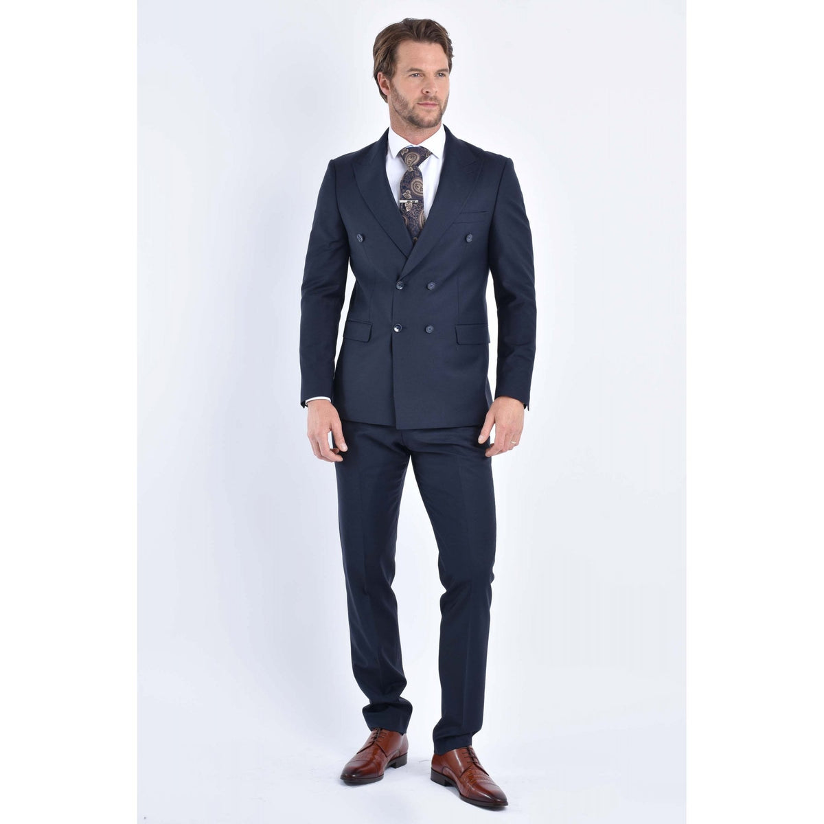 CB Milan Tailored Slim Fit Wool Double-Breasted Plain 2 Piece Suit