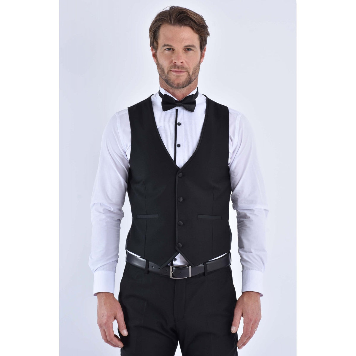 CB Paris Tailored Slim Fit Contrast Satin Trim Waistcoat - Black