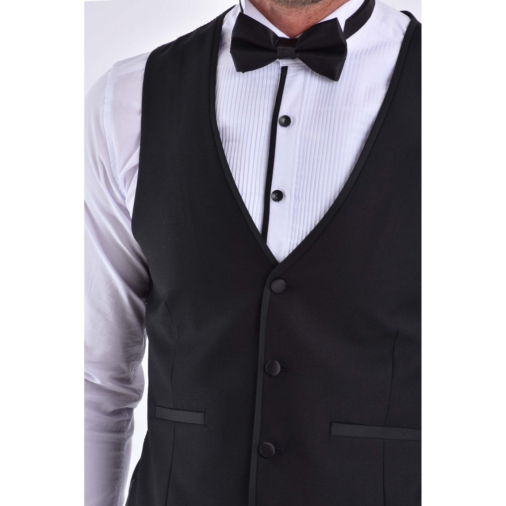 CB Paris Tailored Slim Fit Contrast Satin Trim Waistcoat - Black