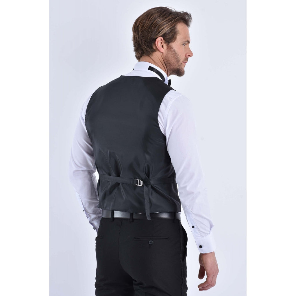 CB Paris Tailored Slim Fit Contrast Satin Trim Waistcoat - Black