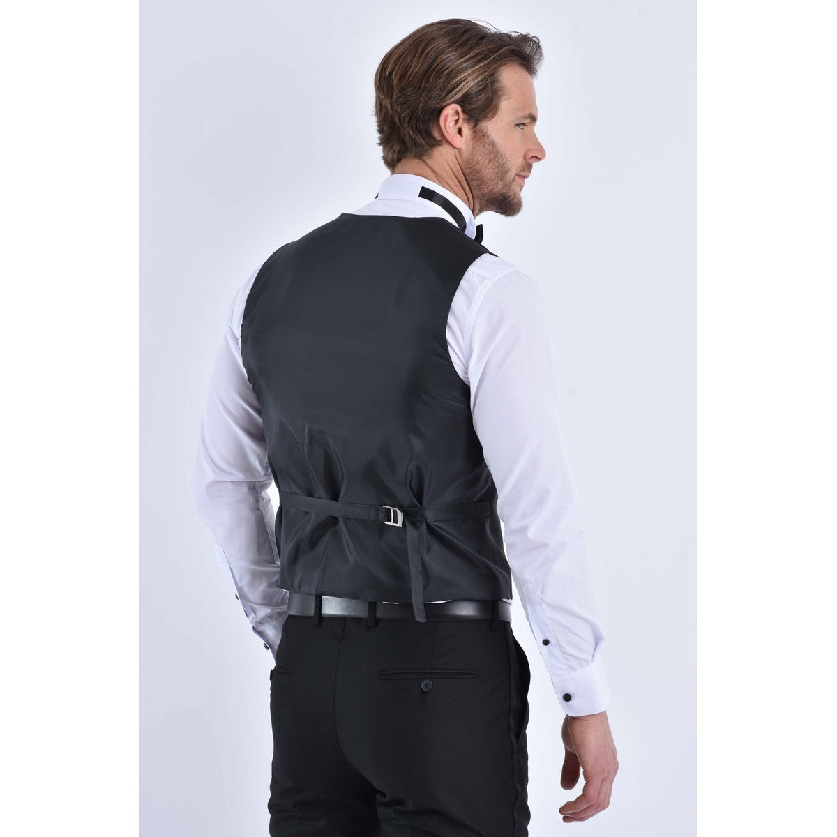CB Paris Tailored Slim Fit Contrast Satin Trim Waistcoat - Black