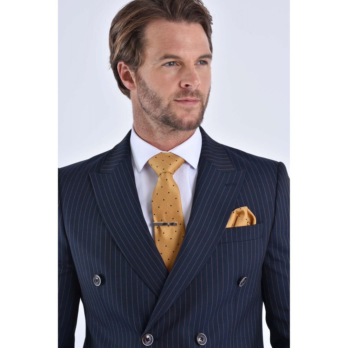 CB Greenwich Tailored Slim Fit Pinstripe Double Breasted Blazer - Navy