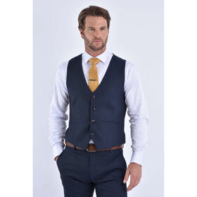 CB Greenwich Tailored Slim Fit Pinstripe Waistcoat - Navy