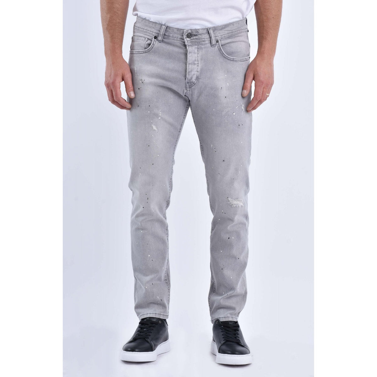 Nico Dolce | 111-2 Slim Fit Stretch Paint Splatter Distressed Denim Wash Jean - Light Grey