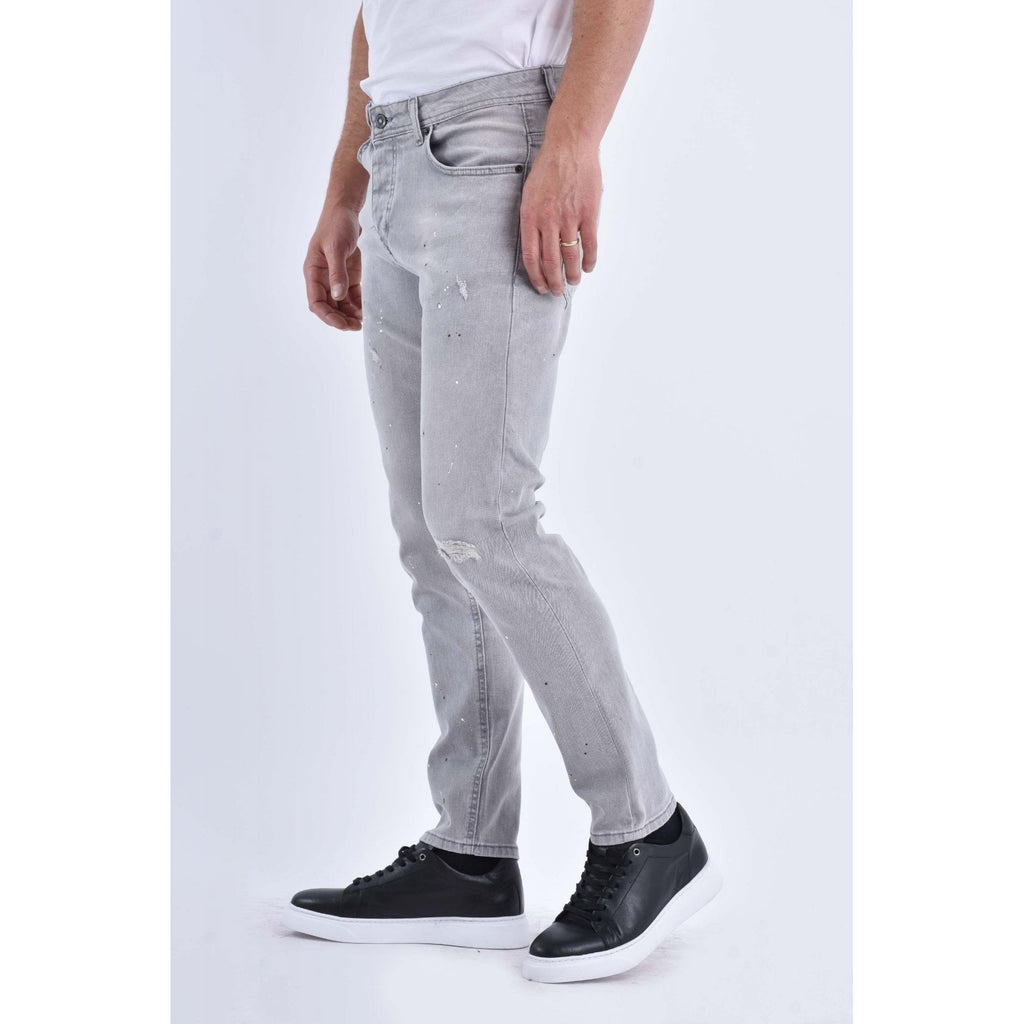 Nico Dolce | 111-2 Slim Fit Stretch Paint Splatter Distressed Denim Wash Jean - Light Grey