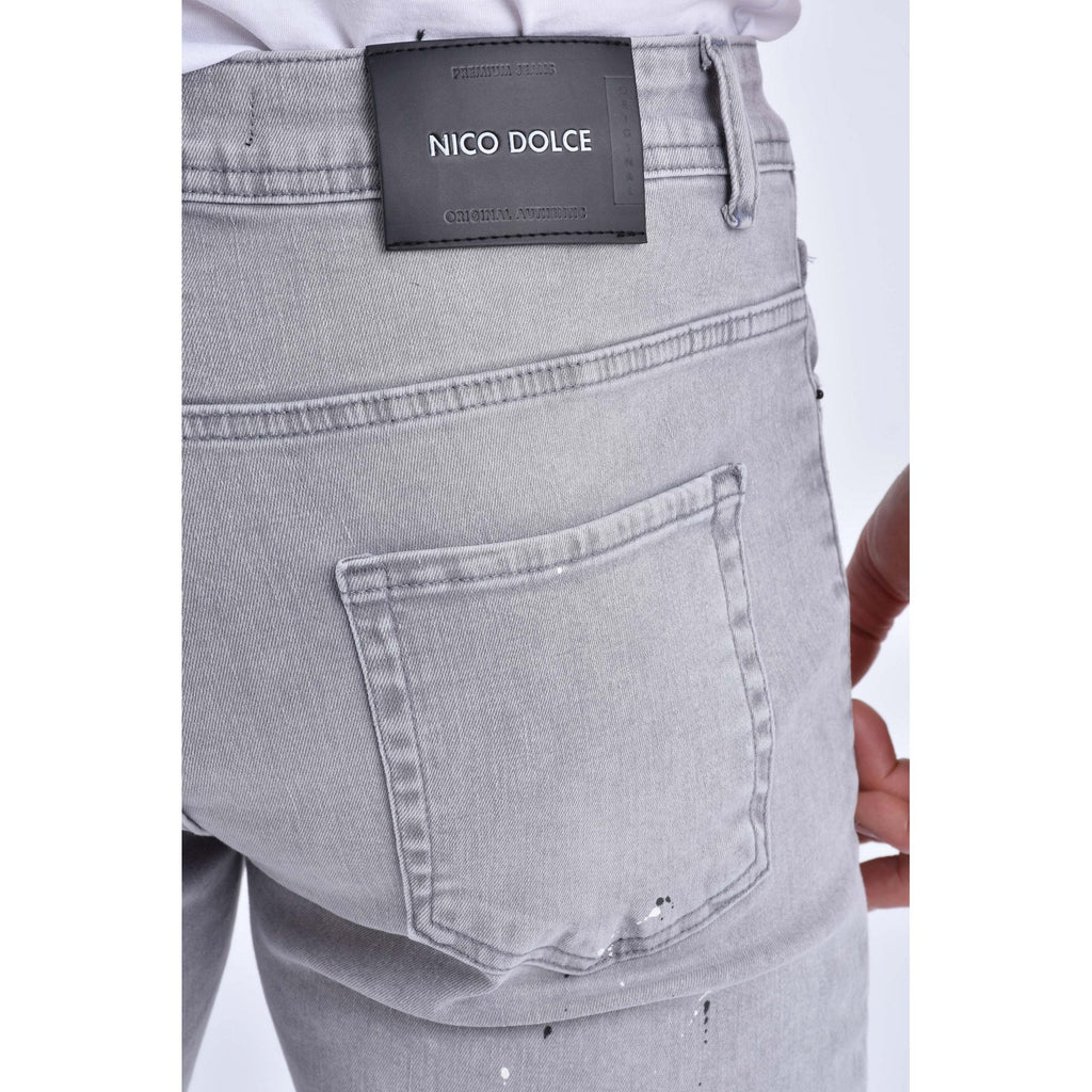 Nico Dolce | 111-2 Slim Fit Stretch Paint Splatter Distressed Denim Wash Jean - Light Grey
