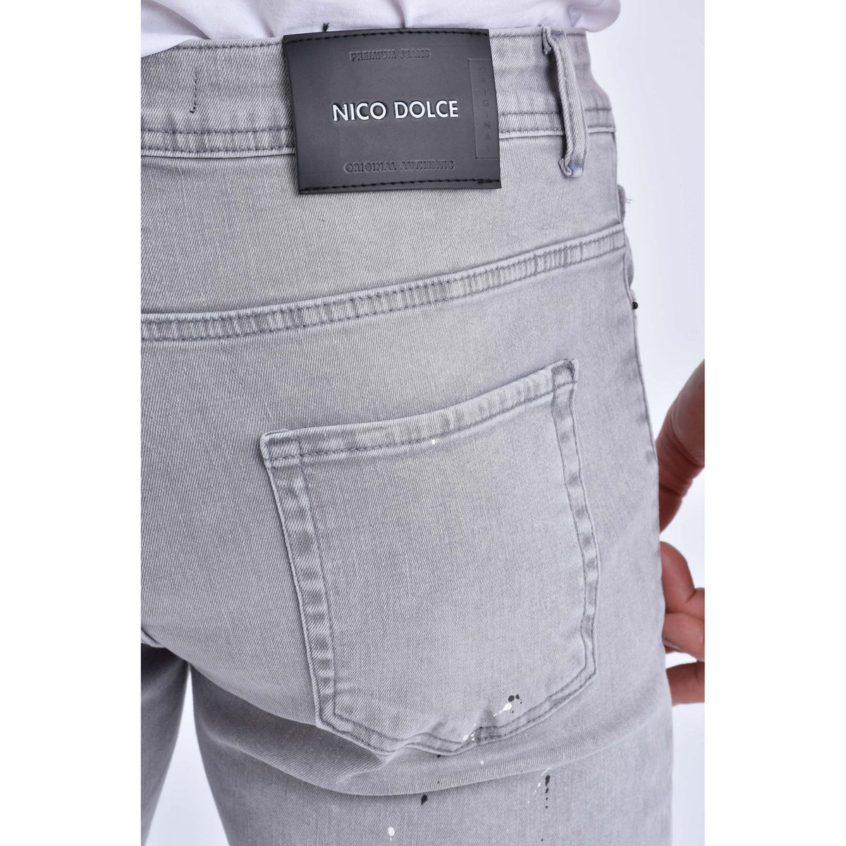 Nico Dolce | 111-2 Slim Fit Stretch Paint Splatter Distressed Denim Wash Jean - Light Grey