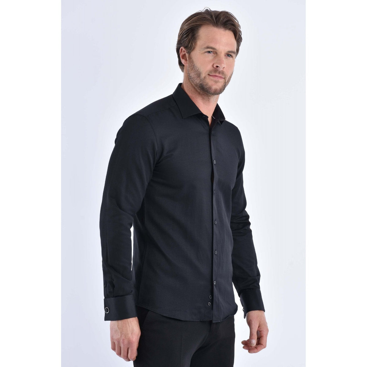 CB 043 Textured Slim Fit Double Cuff Smart Shirt