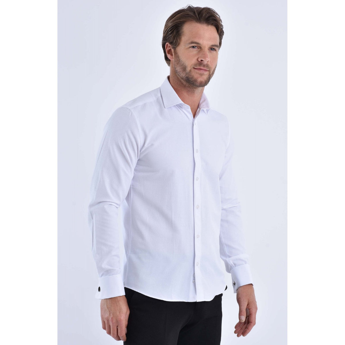 CB 043 Textured Slim Fit Double Cuff Smart Shirt