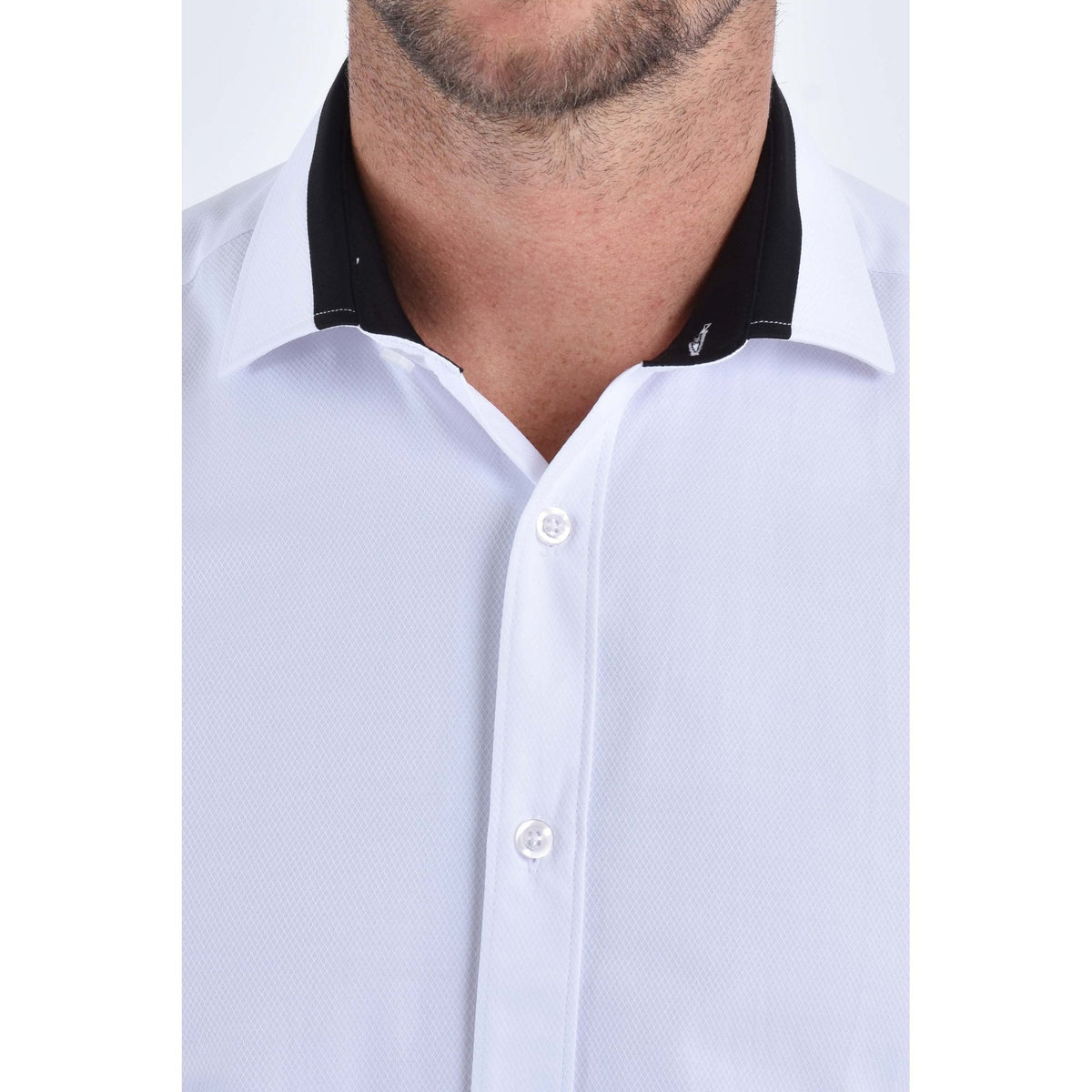 CB 093 Textured Slim Fit Black Trim Collar Single Cuff Smart Shirt - White