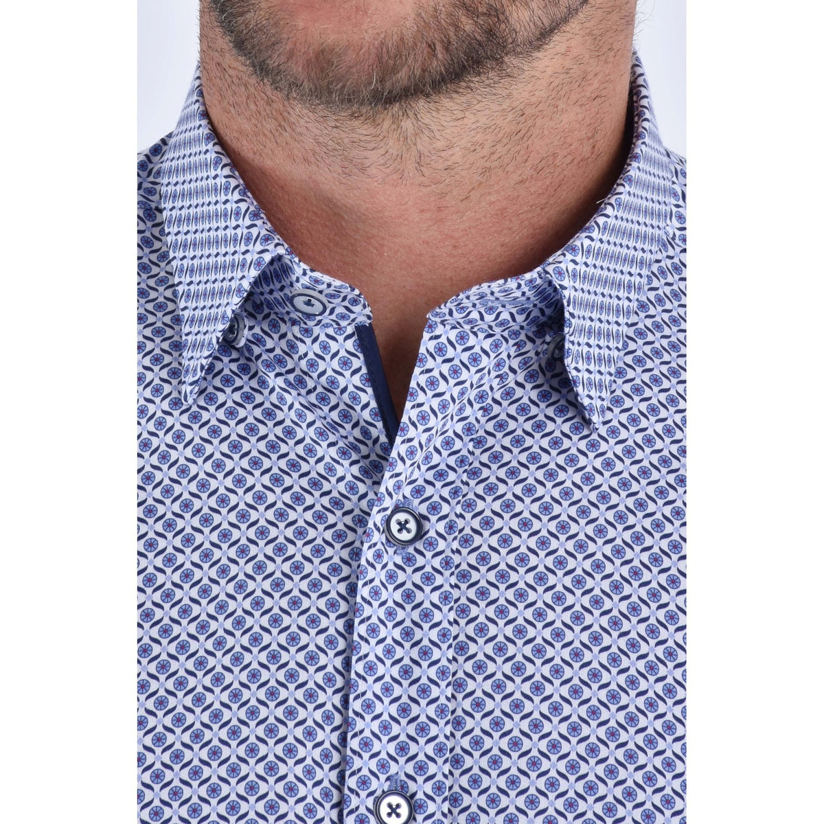 CB 064 Twirl Print Design Slim Fit Cotton Single Cuff Smart Shirt - Blue/White